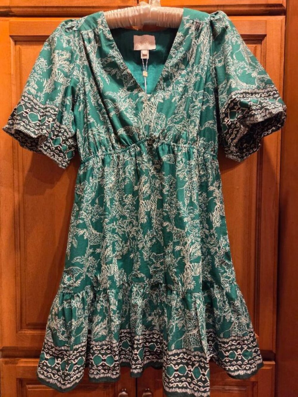 DRESS, Emerald green/white/black